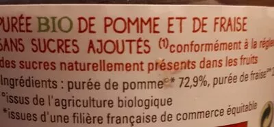 Lista de ingredientes del producto Purée bio Pomme Fraise Paysans d'Ici, Ethiquable 380 g