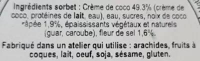 List of product ingredients Sorbet noix de coco La Fabrique Givrée 375 g