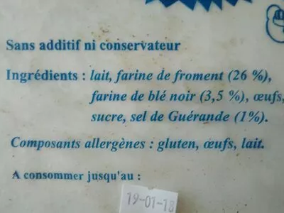 Lista de ingredientes del producto Crêpes de froment La Biligoudène 