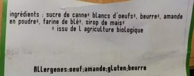 List of product ingredients Financiers Nature Bio Maison Cotte 
