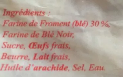 List of product ingredients 12 crepes de froment  300 g