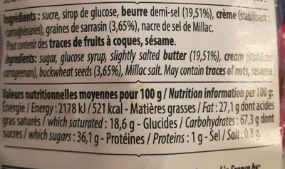 Liste des ingrédients du produit Caramels au beurre salé l'Ambr'1  