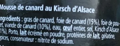 Liste des ingrédients du produit Mousse de canard  