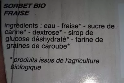 Liste des ingrédients du produit Sorbet bio fraise Le Cornet d'Or 