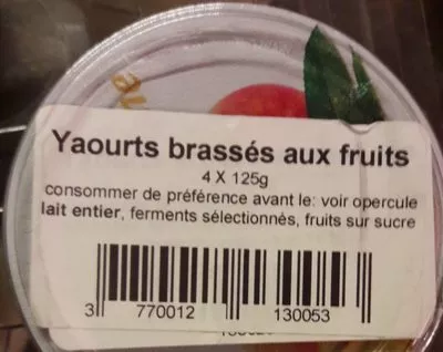 Liste des ingrédients du produit Yaourt brassée aux fruits  