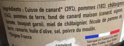 Lista de ingredientes del producto Canard aux pommes et miel de châtaignier  