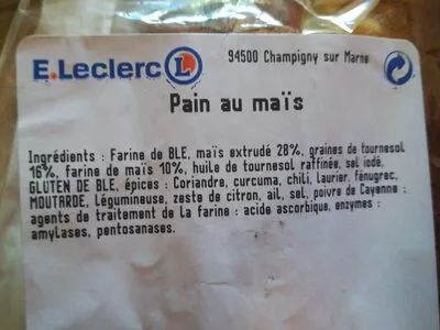 Lista de ingredientes del producto Pain au maïs  
