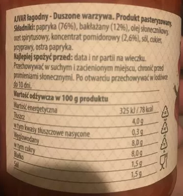 Liste des ingrédients du produit Ajvar (mild) Podravka 350g