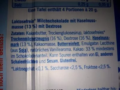 Liste des ingrédients du produit Noisette laktosefrei frankonia 80 g
