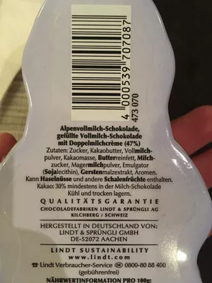 Lista de ingredientes del producto  Lindt 29g