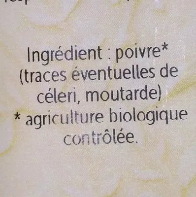 Lista de ingredientes del producto Poivre noir bio moulu  
