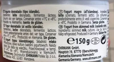 Lista de ingredientes del producto Skyr High Protein Ehrmann 