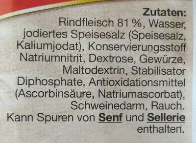 List of product ingredients Original Frankfurter Rindswurst Heinz Wille 300 g