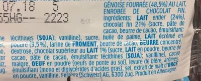 Liste des ingrédients du produit Kinder pingui gouter frais genoise avec chocolat noir extra, fourree lait et cacao t4 pack de 4 etuis x30g Ferrero,  Kinder 120 g