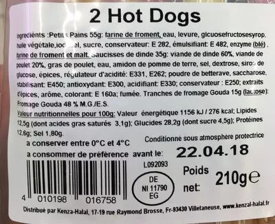 Lista de ingredientes del producto Hot-dog Kenza halal 210g