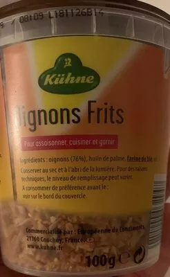 List of product ingredients Oignons frits Kühne 100g