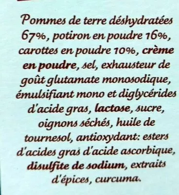 List of product ingredients Puree Saveur de légumes Leader price, Mousline 160 g
