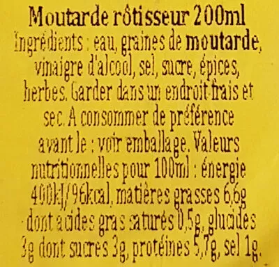 Lista de ingredientes del producto Tutower Senf Rotisseur Peeneland 200ml