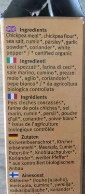 Lista de ingredientes del producto Falafel Bauck hof 160 g