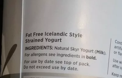 Lista de ingredientes del producto Skyr Icelandic Style Yoghurt Arla 450 gr