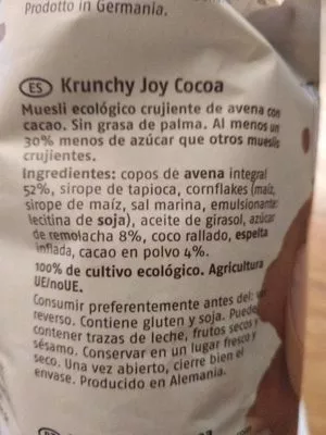 Liste des ingrédients du produit Krunchy joy cocoa barnhouse 