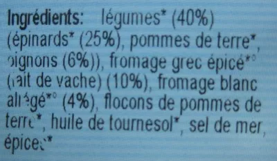 Lista de ingredientes del producto Rollini Épinards Soto 3 * 50 g (150 g)