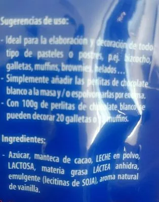 List of product ingredients Perlitas de chocolate blanco Dr.Oetker 