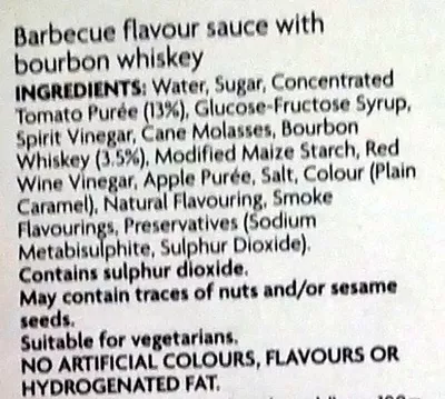 Lista de ingredientes del producto Bourbon BBQ Sauce Asda 360g