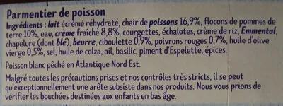 Lista de ingredientes del producto PARMENTIER DE POISSON à la ciboulette Toque du Chef, Lidl 300 g