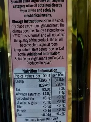 Lista de ingredientes del producto Spanish extra virgin olive oil Primadonna 