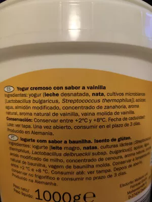 Lista de ingredientes del producto Yaourt vanille Milbona 1000 g