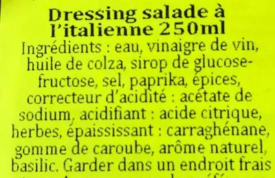 Lista de ingredientes del producto Dressing salade a l'italienne  
