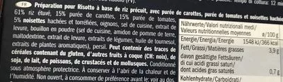 Lista de ingredientes del producto Risotto carrots tomatoes Italiamo 175 g