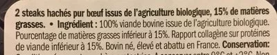 List of product ingredients Steaks hachés bio 100% pur boeuf façon bouchère L’étal Du Boucher 