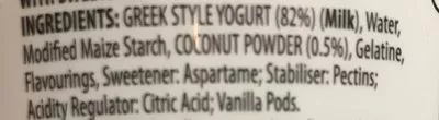 Lista de ingredientes del producto Light greek style coconut & vanilla yogurt brooklea 450g