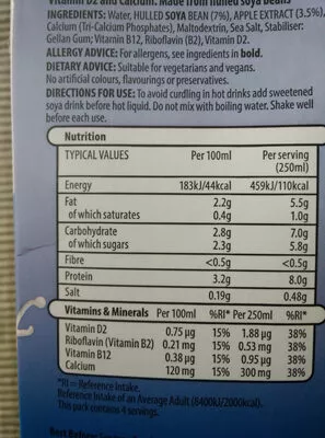 Lista de ingredientes del producto Soya original Acti Leaf 1 l