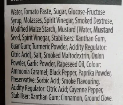 List of product ingredients Skeeters Original BBQ Sauce  350 ml