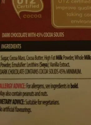 Liste des ingrédients du produit Rich and smooth dark chocolate  