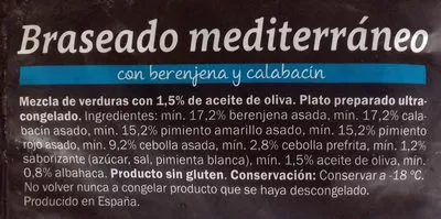 Lista de ingredientes del producto Braseado Mediterráneo con berenjena y calabacín Monissa 400 g