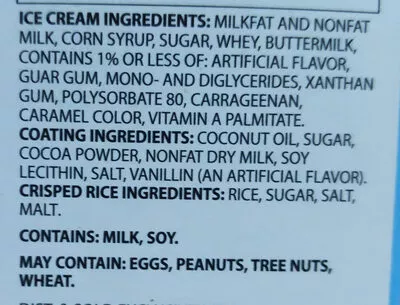 List of product ingredients Ice cream crunch bara Sundae Shoppe 12