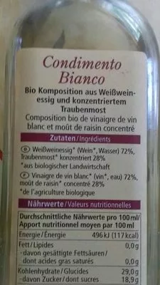 Liste des ingrédients du produit Condimento Bianco Bio Alnatura 0.5l
