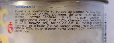 Liste des ingrédients du produit poulet à la normande écrasé de pommes de terre Monsieur et Madame BOC 340 g