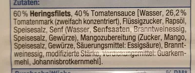 List of product ingredients Heringsfilets in Tomatensauce Dreimaster 200 g