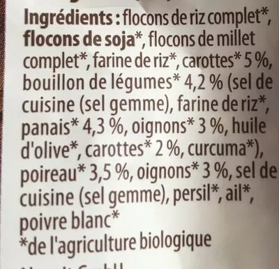 List of product ingredients Galettes de légumes Alnavit 