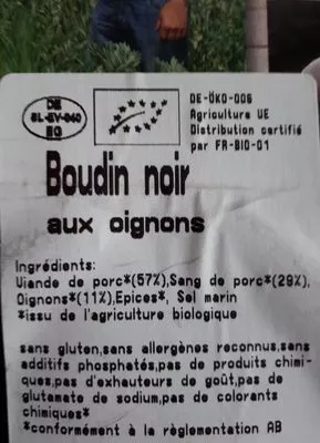Liste des ingrédients du produit Boudin noir aux oignons  