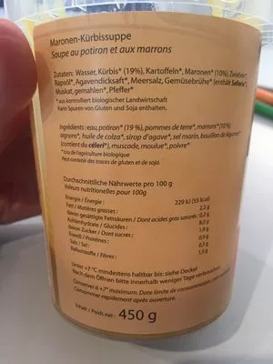 List of product ingredients Soupe au potiron et aux marrons Jooli 
