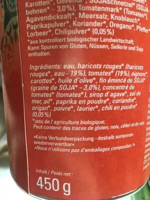 Lista de ingredientes del producto Chili sin carne Vooti 450 g