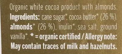 Lista de ingredientes del producto White Almond Bliss Vego 