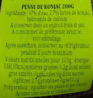 Liste des ingrédients du produit Penne Slim Kajnok 200 g