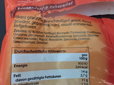 List of product ingredients Chicken Wings Tiefkühl Korrekt 100g